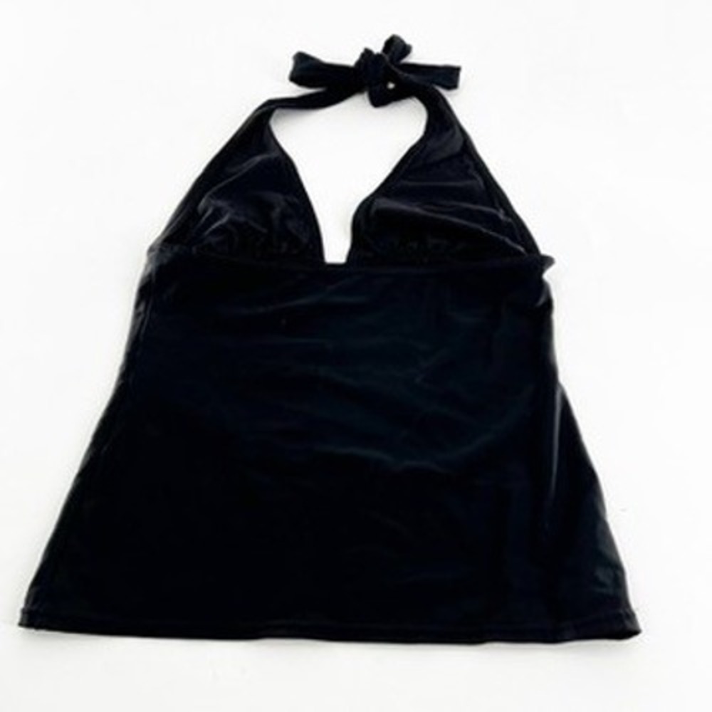 Calvin Klein Womens Black Halter Tankini Swim Top Solid V-Neck Adjustable Tie - Picture 3 of 4